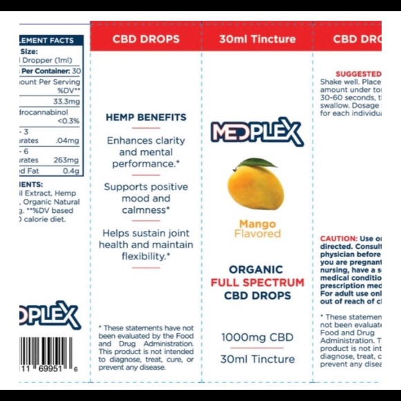 Mango Org/Full Spectrum Oil Tincture Drops 1000 mg - Picture 3 of 3